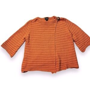 PURE Wrap Cardigan Handknit Ribbed Sweater Cropped Shoulder Button Lagenlook M/L